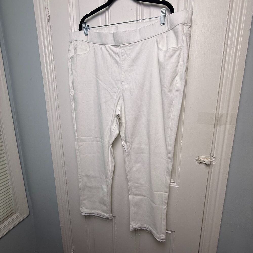Isaac Mizrahi Live! White Knit Denim Jeans Pull On 22W Fringe Hem NWOT Spring